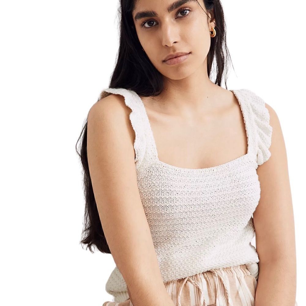 New! Madewell Sweater Knit Crocheted Ruffle Top